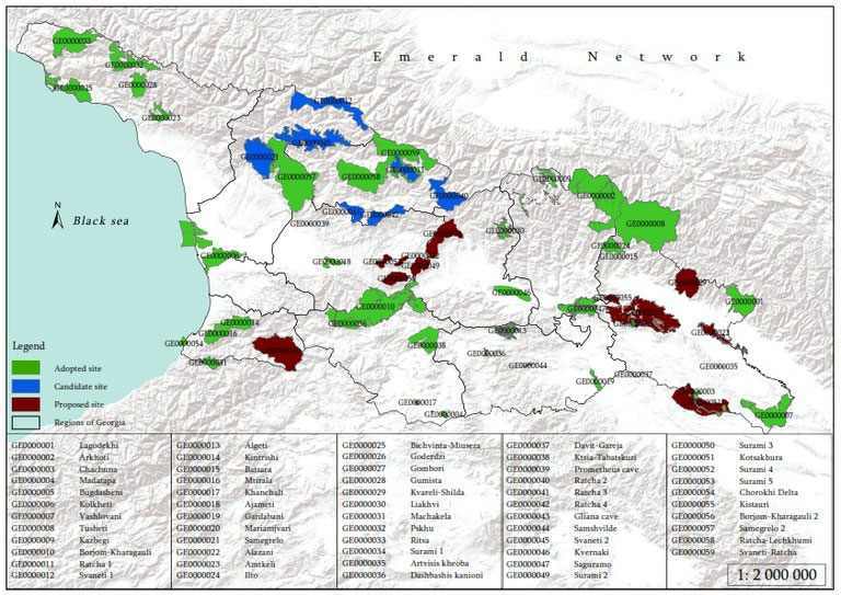 Áreas protegidas de Georgia (país) según la Red Esmeraldo de la Unión Europea