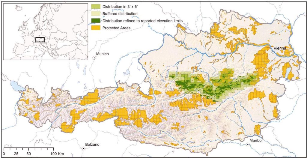 Mapa de los parques nacionales de Austria y Áreas Protegidas del país