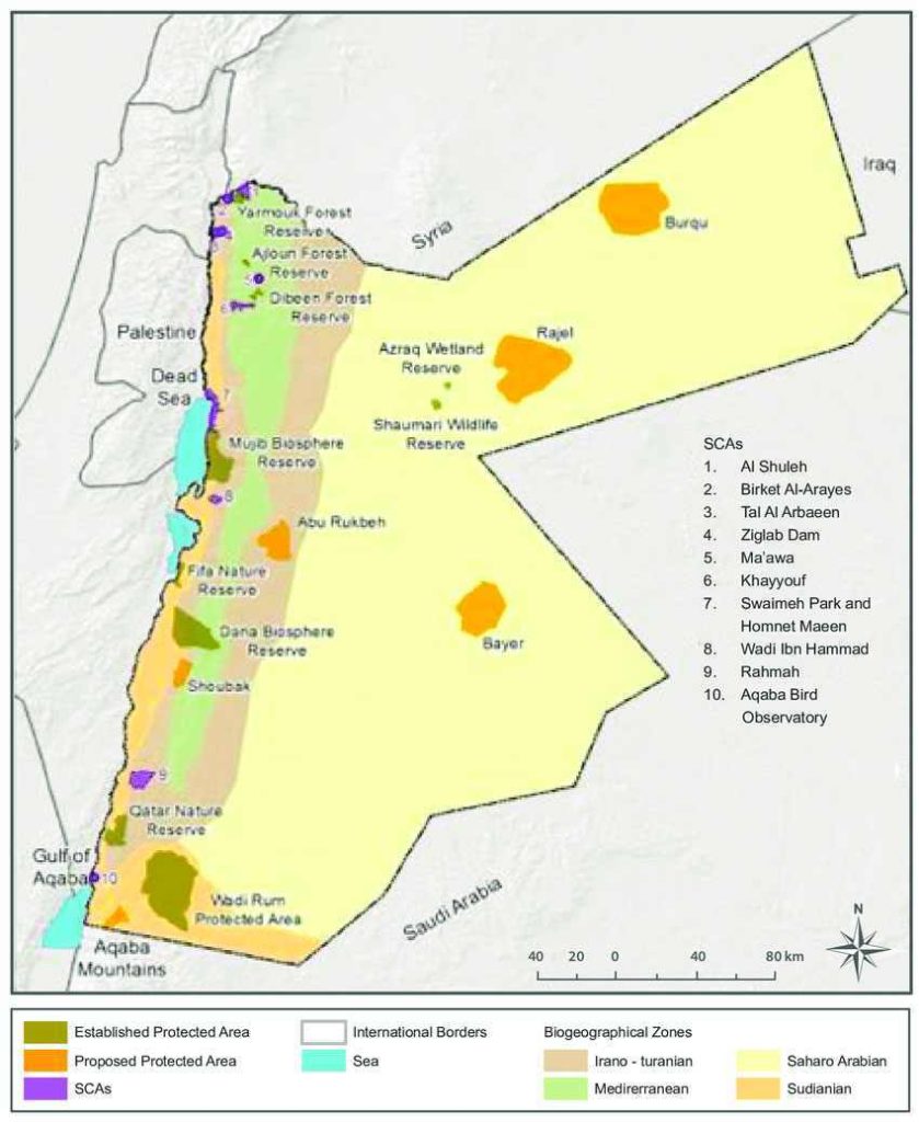 Mapa de las áreas protegidas de Jordania