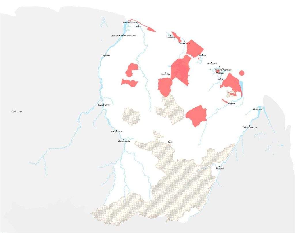 Mapa de las áreas protegidas de Guayana Francesa