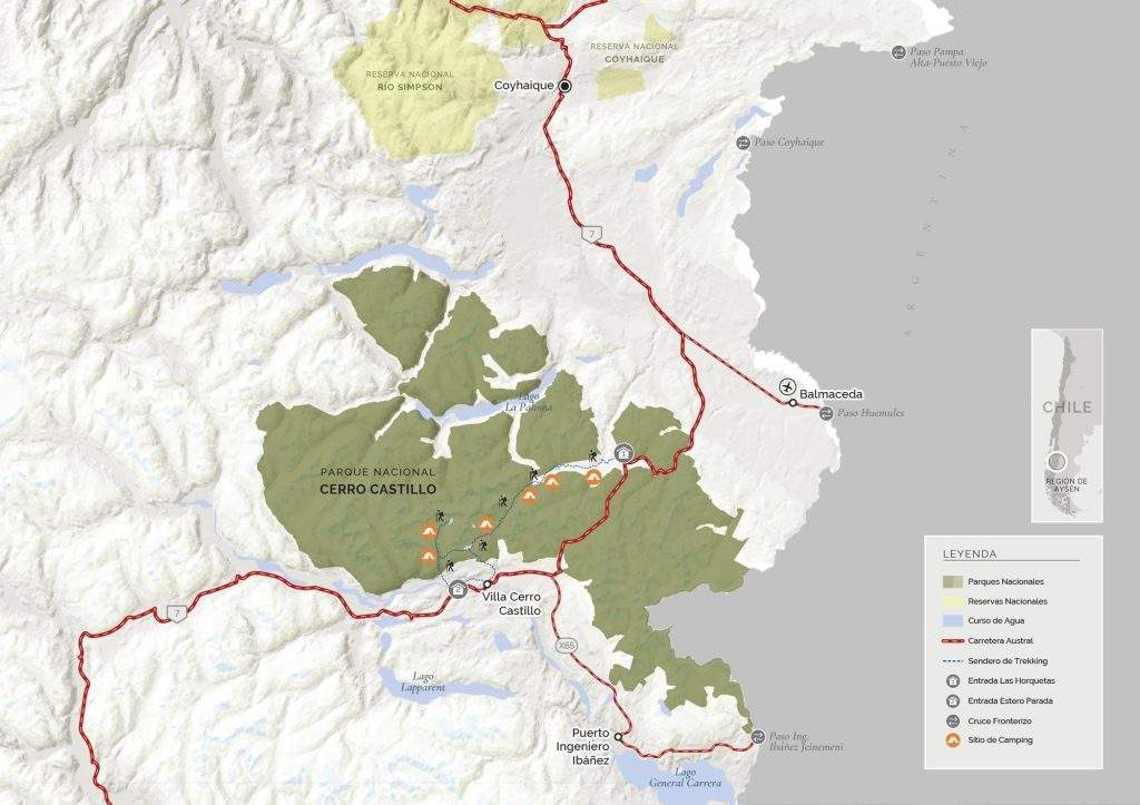 Mapa del Parque nacional Cerro Castillo