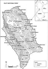 Mapa geológico del Parque Nacional Montaña de Dajti, Albania