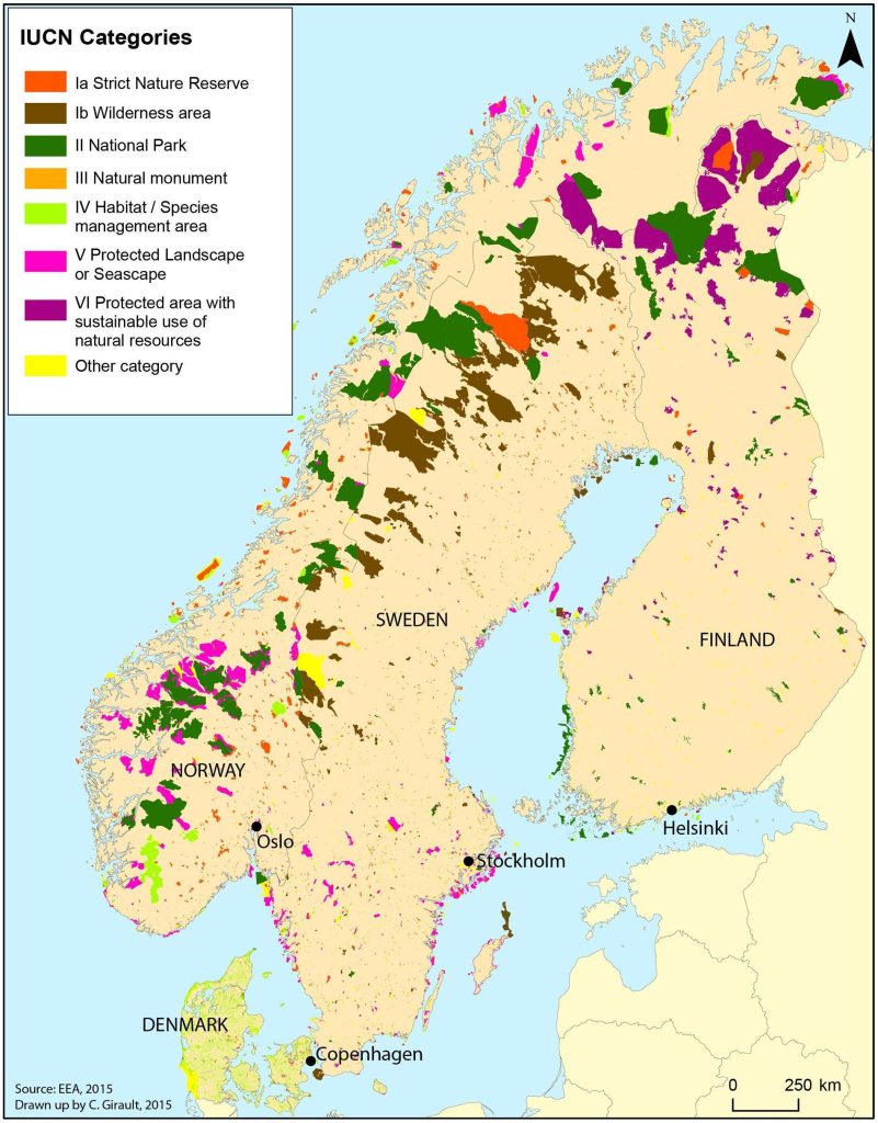 Mapa de los parques nacionales en Finlandia y áreas protegidas