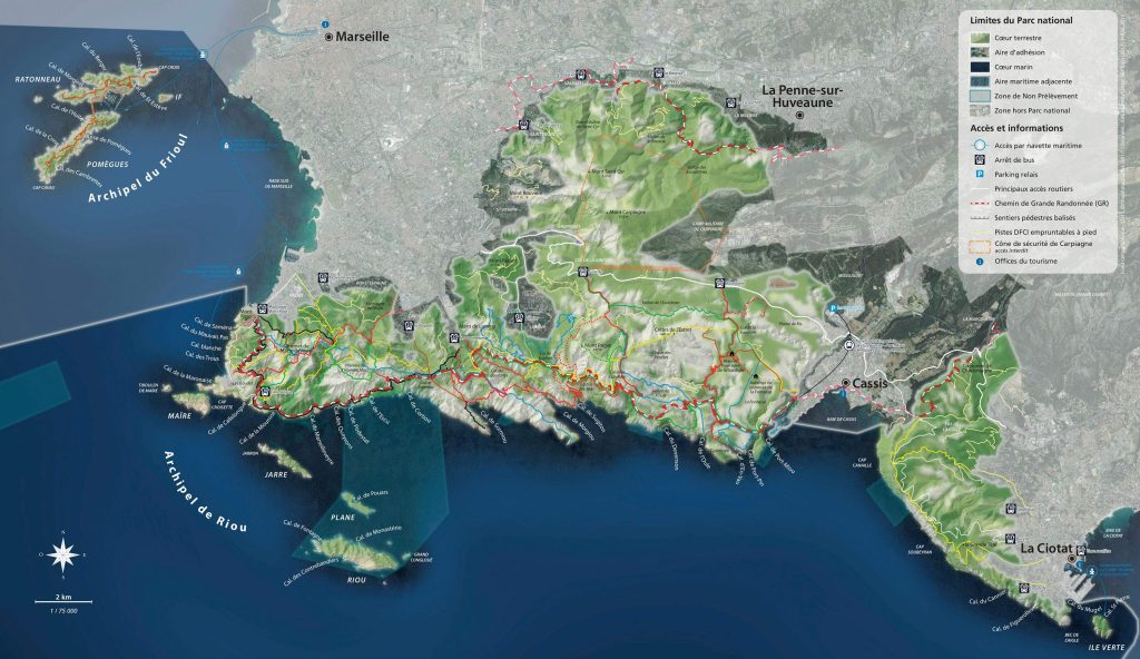 Mapa del Parque Nacional de Calanques