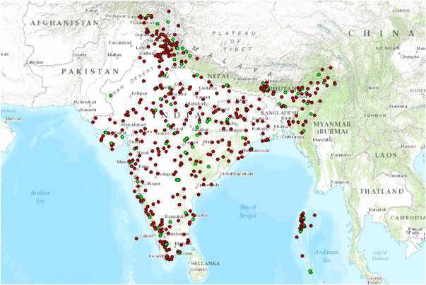 Mapa de los parques nacionales de la India, áreas protegidas y reservas de la naturaleza hindús