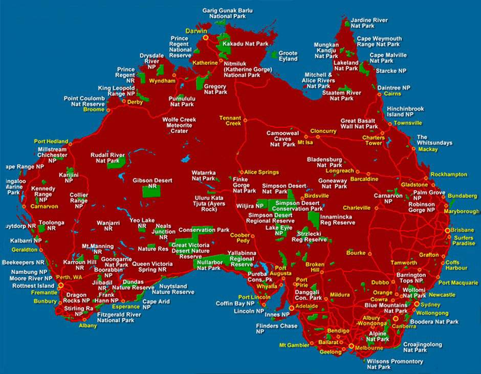 Mapa de los Parques Nacionales de Oceanía