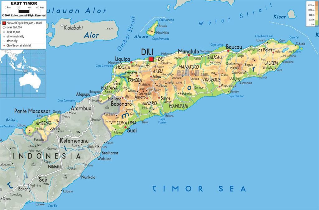 Mapa de los Parques Nacionales de Timor Oriental y las áreas protegidas del páis