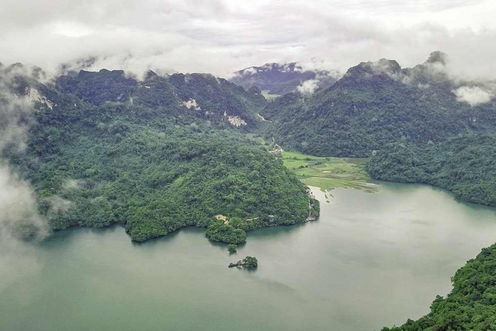 Aerial view of Ba Bể Lake in Vietnam