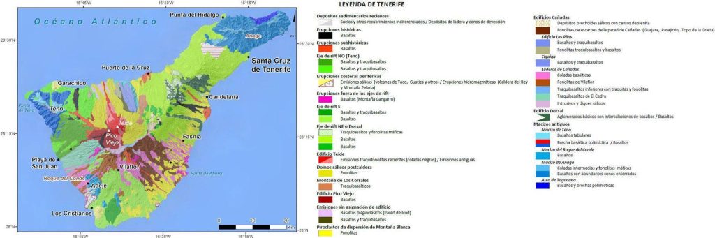 Carte géologique du Teide, îles Canaries, Espagne