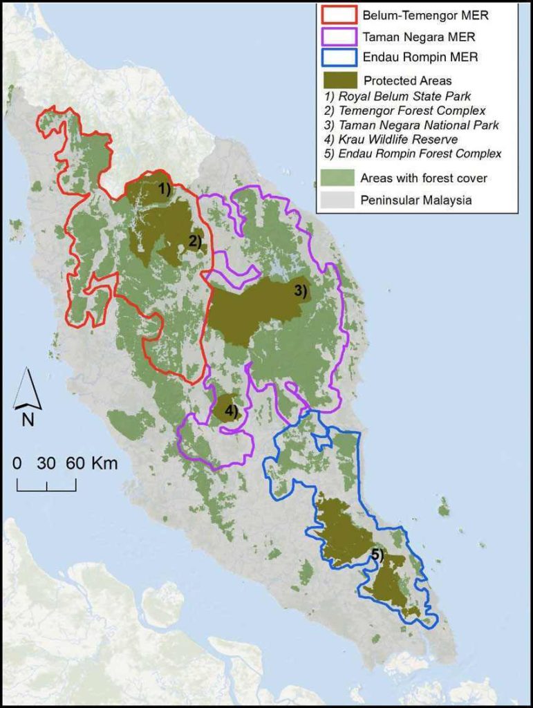 Karte der Nationalparks, Schutzgebiete und Naturreservate Malaysias