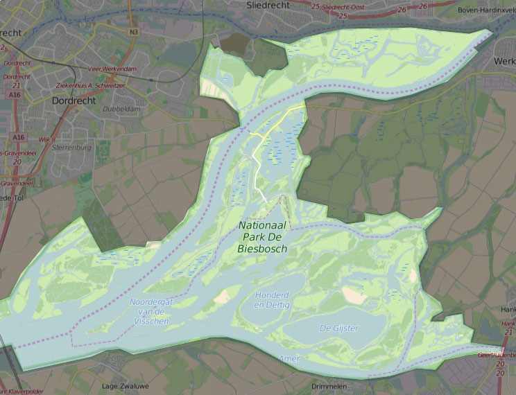 Mapa del Parque Nacional De Biesbosch, Países Bajos