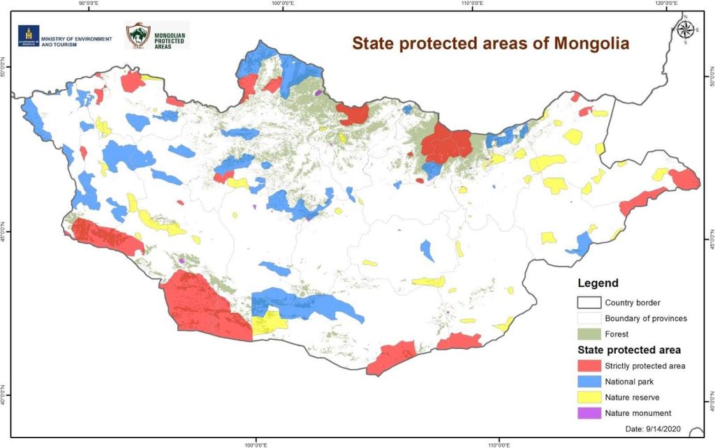 Map of Mongolia’s national parks and protected areas