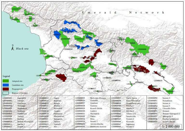 Geschützte Gebiete Georgiens (Land) gemäß dem Emerald Network der Europäischen Union