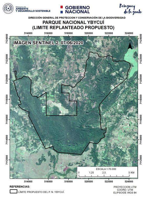 Satellite map of the protected area of Ybycuí National Park