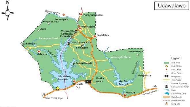 Map of Udawalawe National Park, Sri Lanka