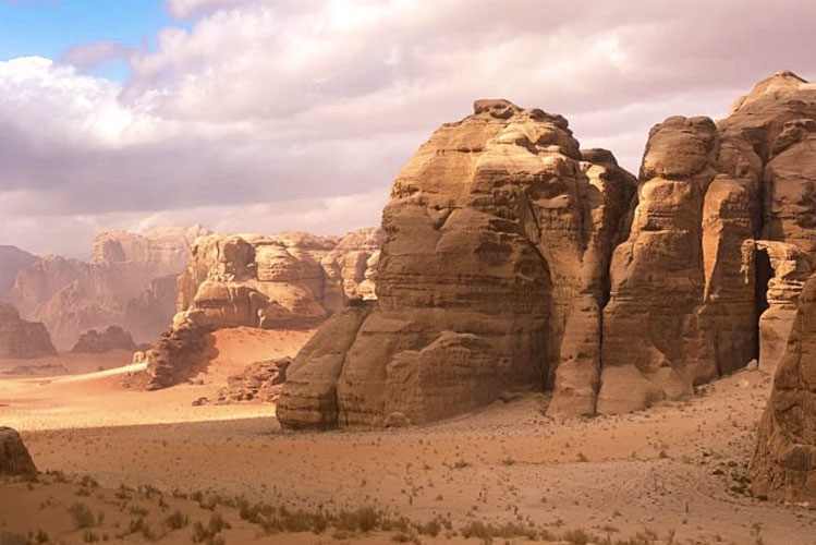 Landscapes of Wadi Rum, rock formations and canyons, Aqaba, Jordan